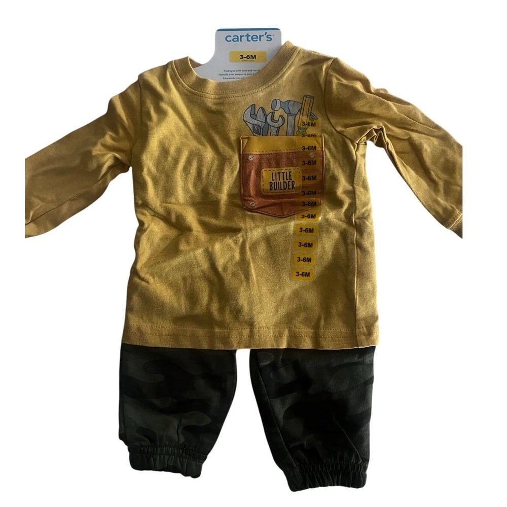 Carter's Little Builder 2-Piece Set Mustard Yellow Top Camo Joggers 3-6M‎ NEW